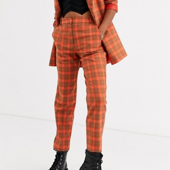 ASOS Pants - ASOS DESIGN orange check slim suit pants size 4